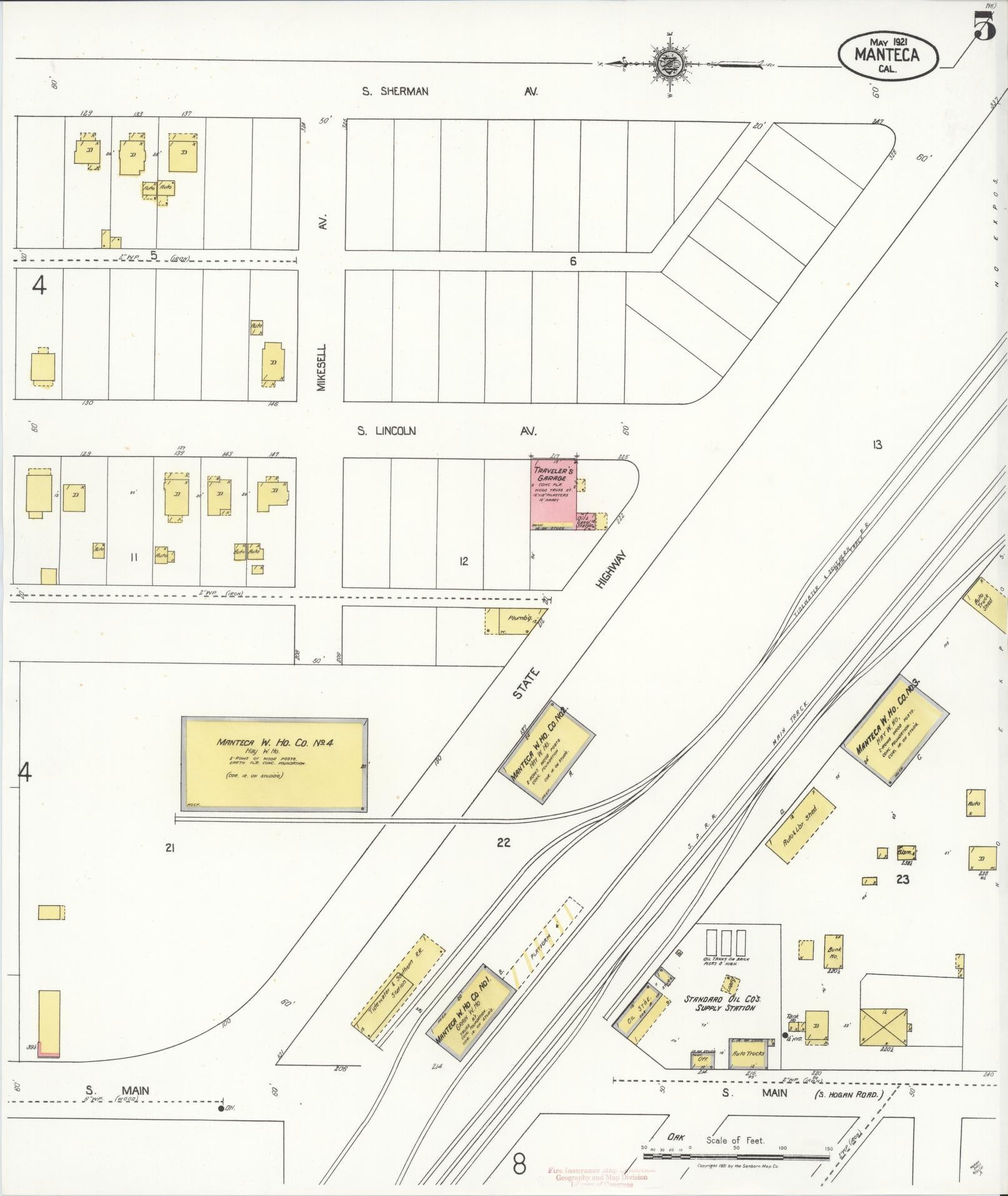 Sanborn Fire Insurance Map from Manteca, San Joaquin County, California (1921), Sheet #0005 - Historic Sanborn Fire Insurance Map Print, vintage old map wall art, antique decor, genealogy gift, California California map