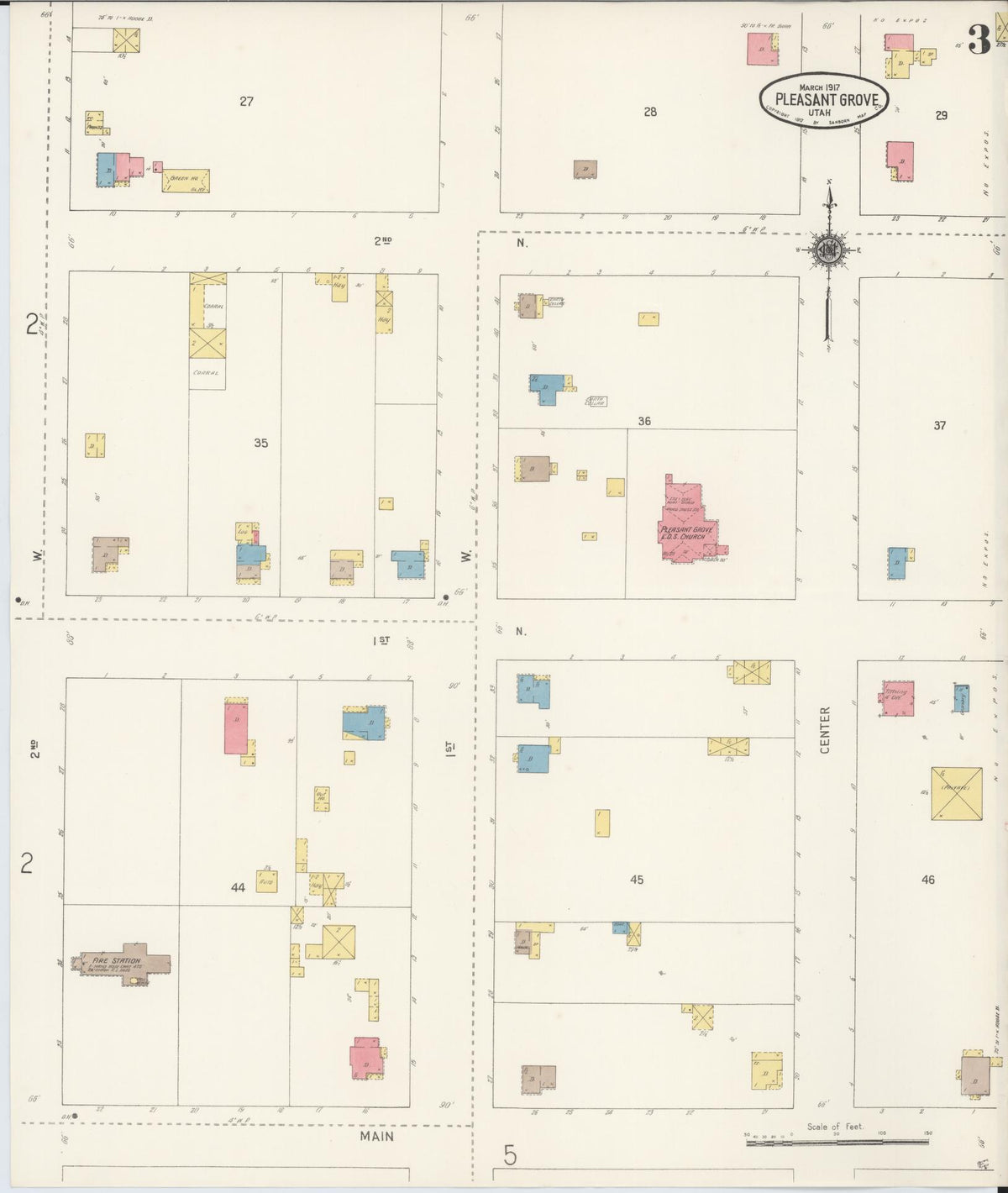 Sanborn Fire Insurance Map from Pleasant Grove, Utah County, Utah (1917), Sheet #0003 - Complete Map Set gallery image, historic Sanborn map, vintage wall art, Pleasant Grove Utah