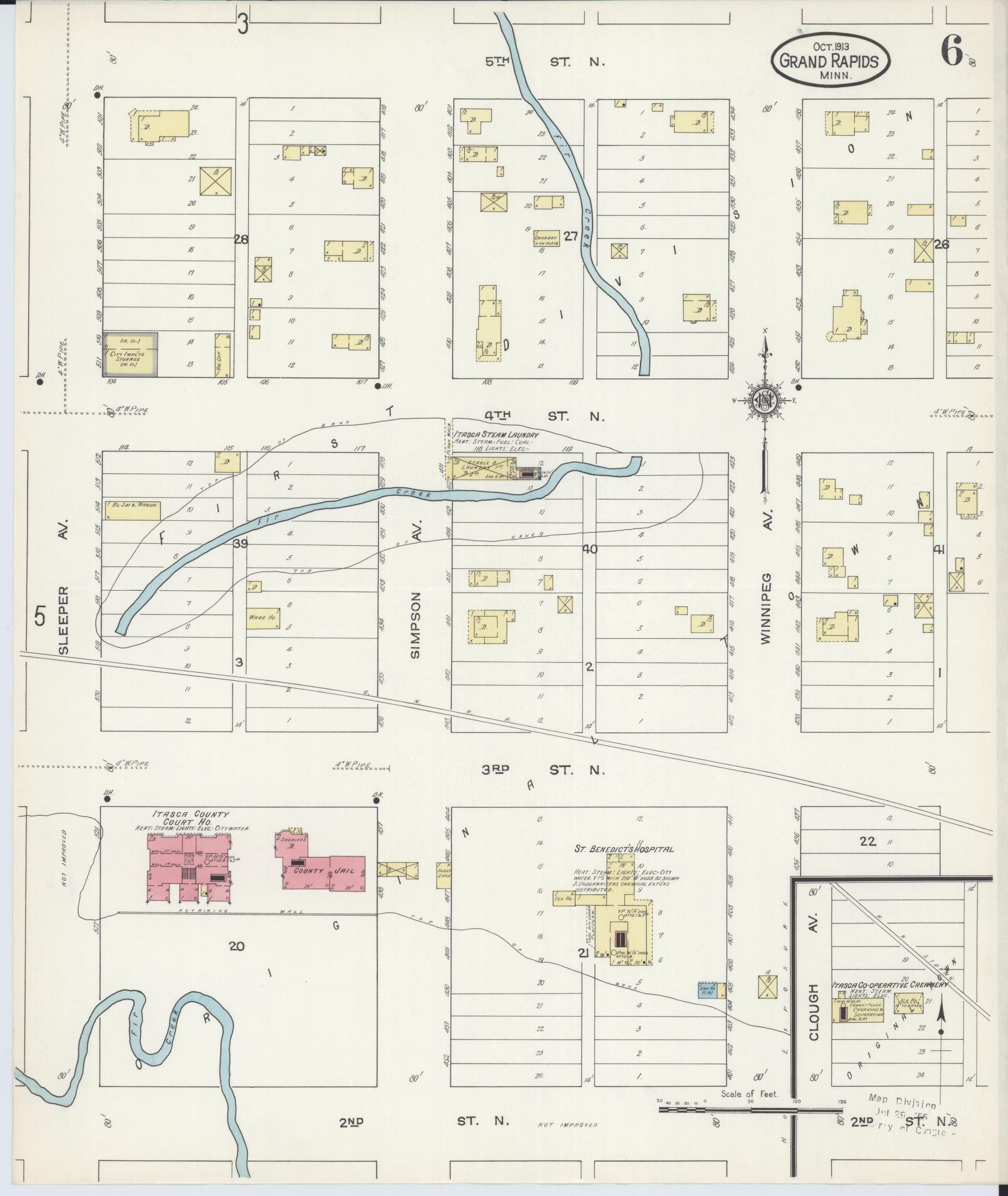 Sanborn Fire Insurance Map from Grand Rapids, Itasca County, Minnesota (1913), Sheet #0006 - Historic Sanborn Fire Insurance Map Print, vintage old map wall art, antique decor, genealogy gift, Minnesota Minnesota map