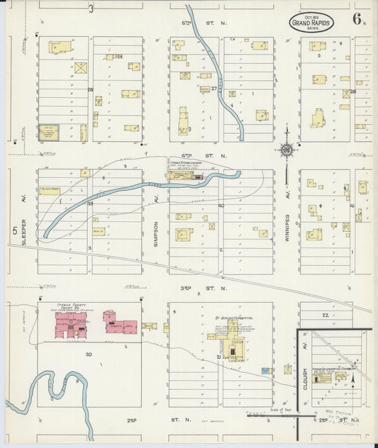 Sanborn Fire Insurance Map from Grand Rapids, Itasca County, Minnesota (1913), Sheet #0006 - Historic Sanborn Fire Insurance Map Print, vintage old map wall art, antique decor, genealogy gift, Minnesota Minnesota map
