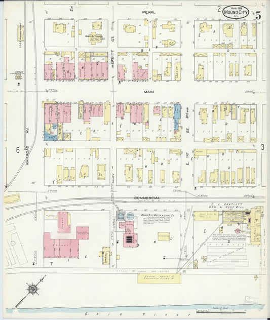 Sanborn Fire Insurance Map from Mound City, Pulaski County, Illinois (1914), Sheet #0005 - Historic Sanborn Fire Insurance Map Print, vintage old map wall art, antique decor, genealogy gift, Illinois Illinois map