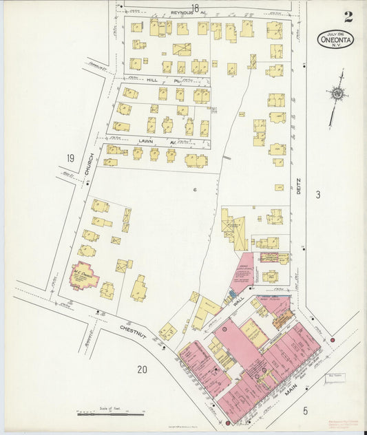 Sanborn Fire Insurance Map from Oneonta, Otsego County, New York (1916), Sheet #0002 - Historic Sanborn Fire Insurance Map Print, vintage old map wall art, antique decor, genealogy gift, New York New York map