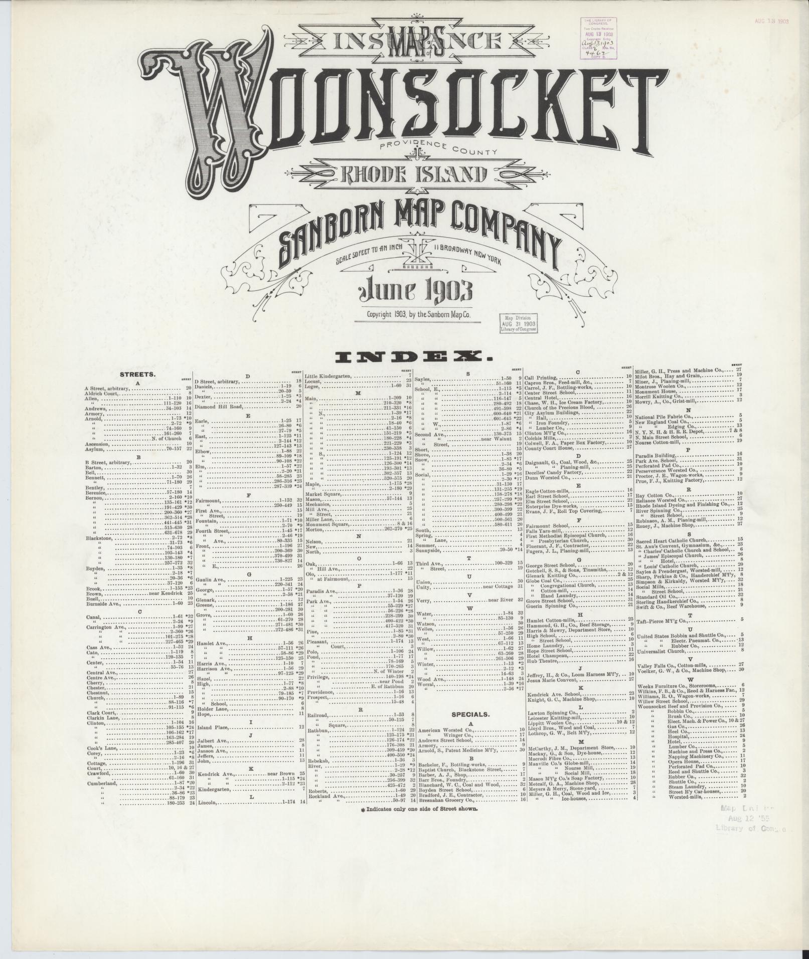 Sanborn Fire Insurance Map from Woonsocket, Providence County, Rhode Island. (1903) – Historic Sanborn Fire Insurance Map Print