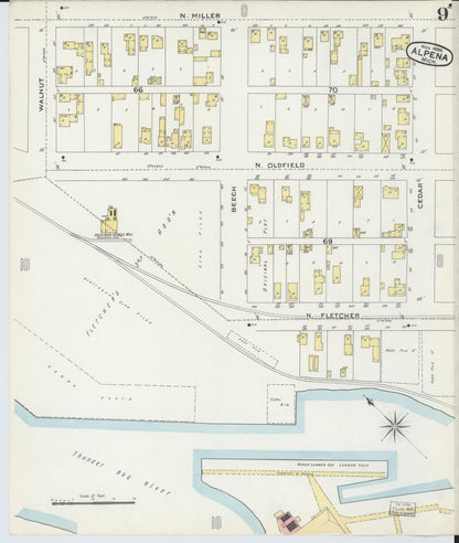 Sanborn Fire Insurance Map from Alpena, Alpena County, Michigan (1895), Sheet #0009 - Complete Map Set gallery image, historic Sanborn map, vintage wall art, Michigan Michigan