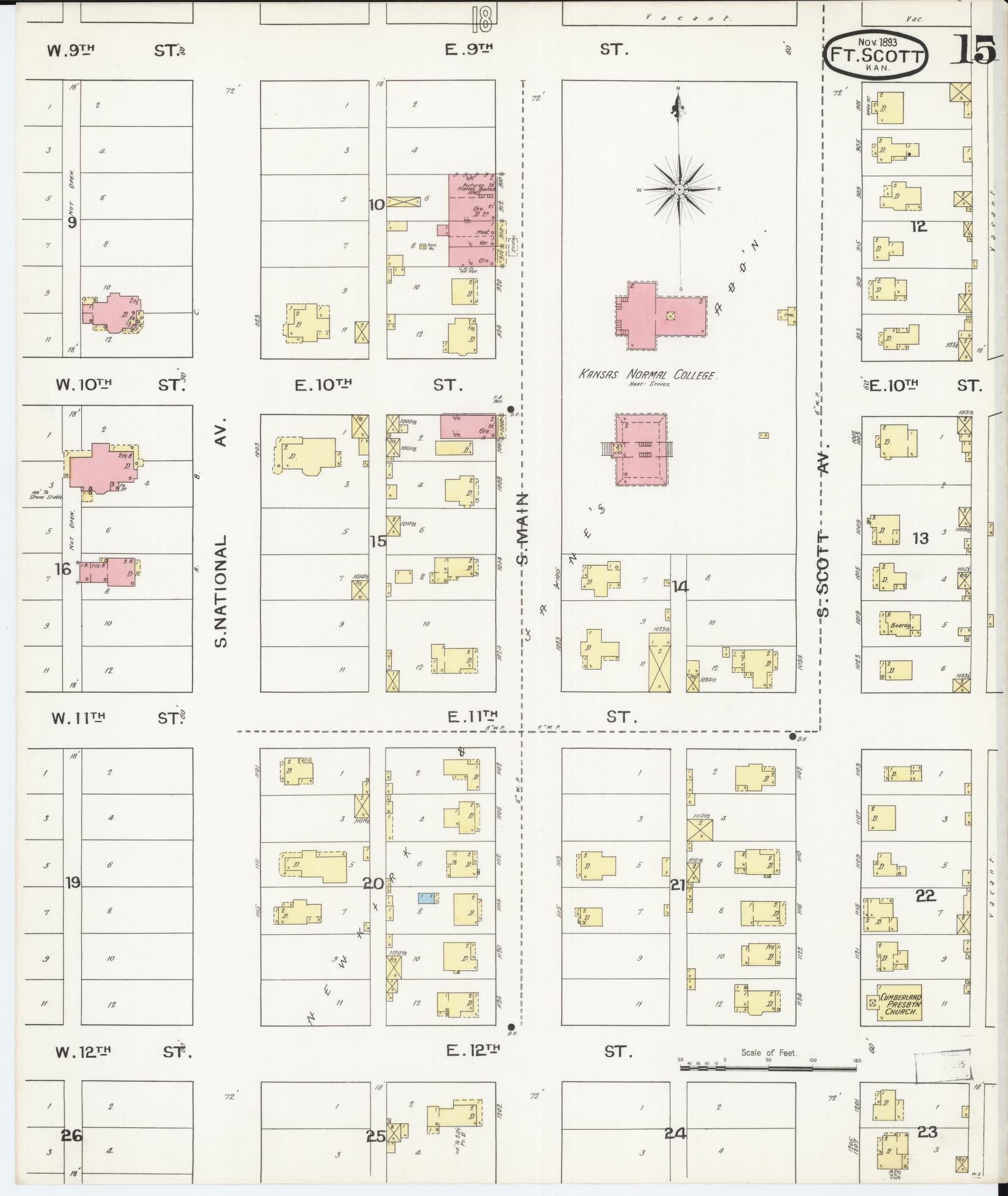 Sanborn Fire Insurance Map from Fort Scott, Bourbon County, Kansas (1893), Sheet #0015 - Historic Sanborn Fire Insurance Map Print, vintage old map wall art, antique decor, genealogy gift, Kansas Kansas map