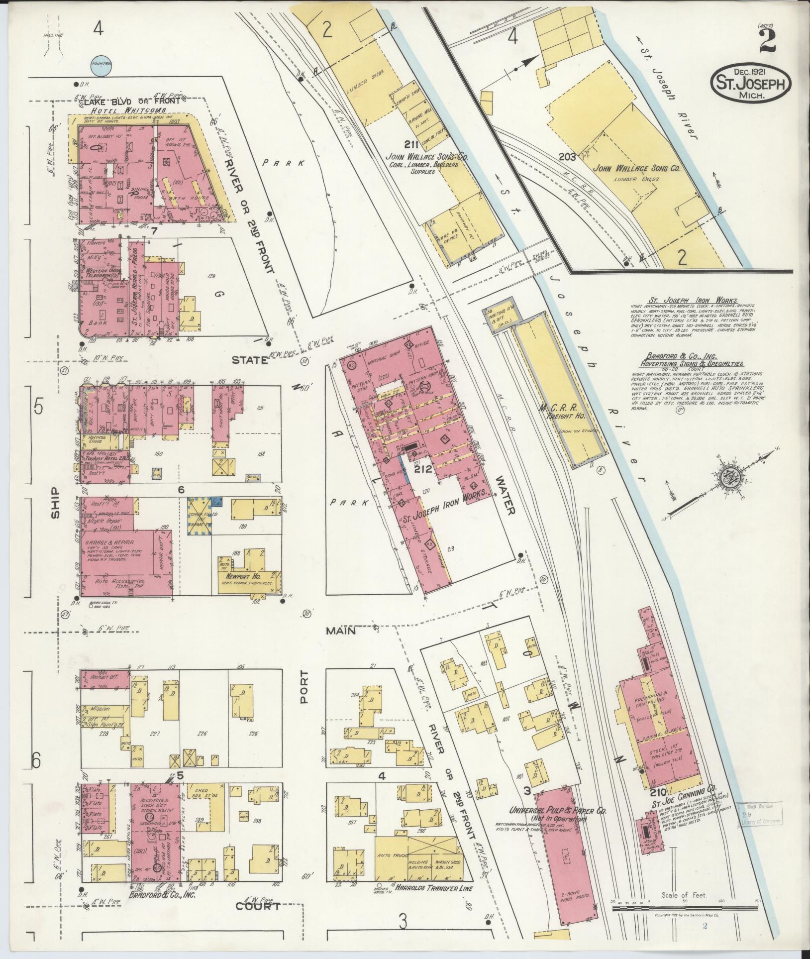 Sanborn Fire Insurance Map from Saint Joseph, Berrien County, Michigan (1921), Sheet #0002 - Complete Map Set gallery image, historic Sanborn map, vintage wall art, Michigan Michigan