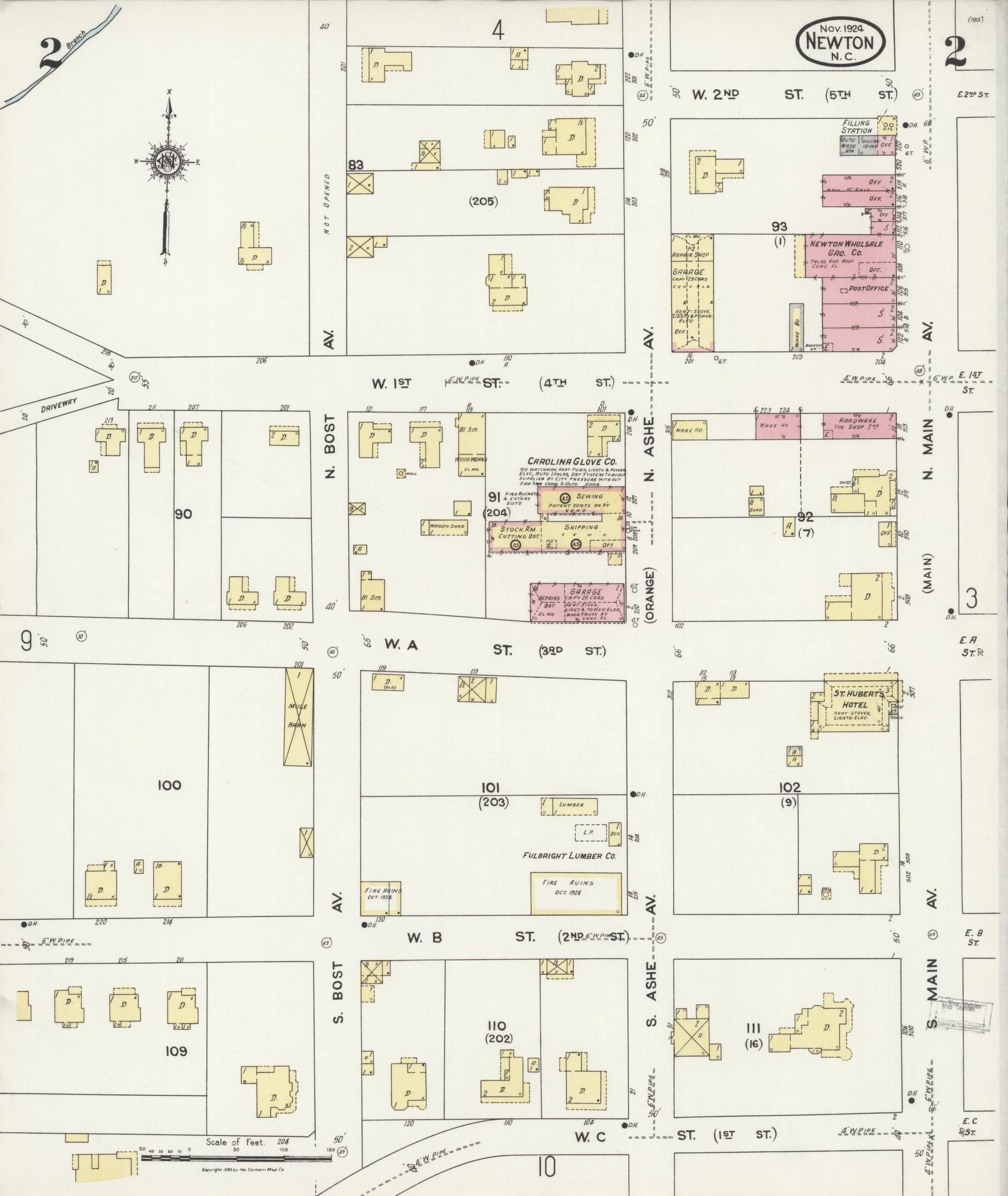 Sanborn Fire Insurance Map from Newton, Catawba County, North Carolina (1924), Sheet #0002 - Historic Sanborn Fire Insurance Map Print, vintage old map wall art, antique decor, genealogy gift, North Carolina North Carolina map