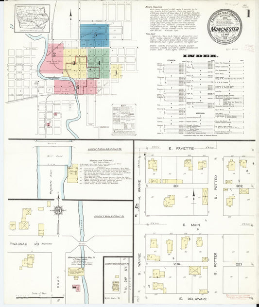 Sanborn Fire Insurance Map from Manchester, Delaware County, Iowa (1913), Sheet #0001 - Complete Map Set gallery image, historic Sanborn map, vintage wall art, Manchester Delaware