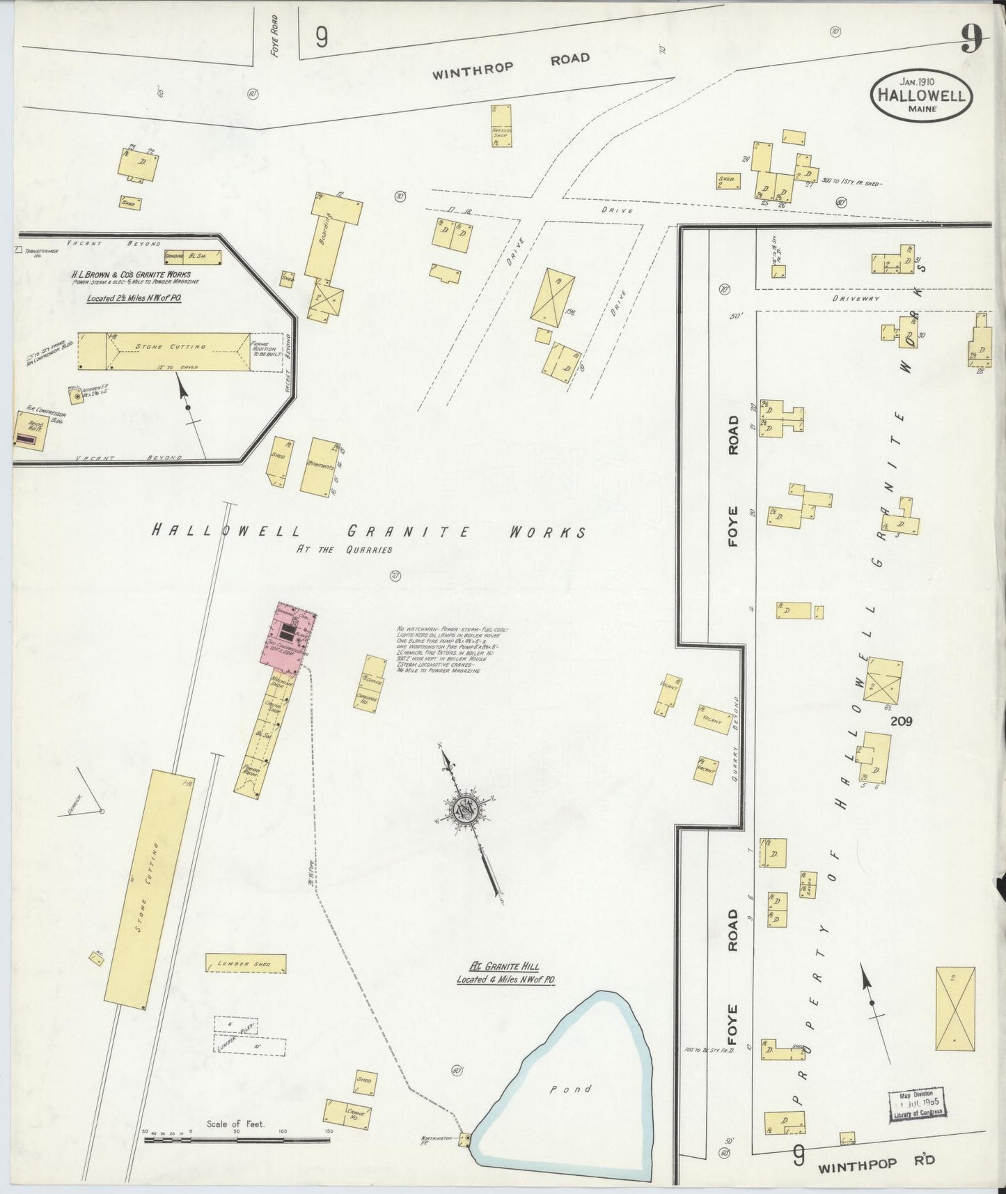 Sanborn Fire Insurance Map from Hallowell, Kennebec County, Maine (1910), Sheet #0009 - Complete Map Set gallery image, historic Sanborn map, vintage wall art, Maine Maine