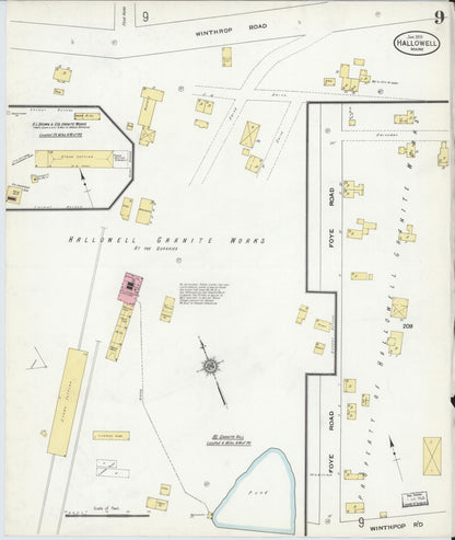 Sanborn Fire Insurance Map from Hallowell, Kennebec County, Maine (1910), Sheet #0009 - Complete Map Set gallery image, historic Sanborn map, vintage wall art, Maine Maine