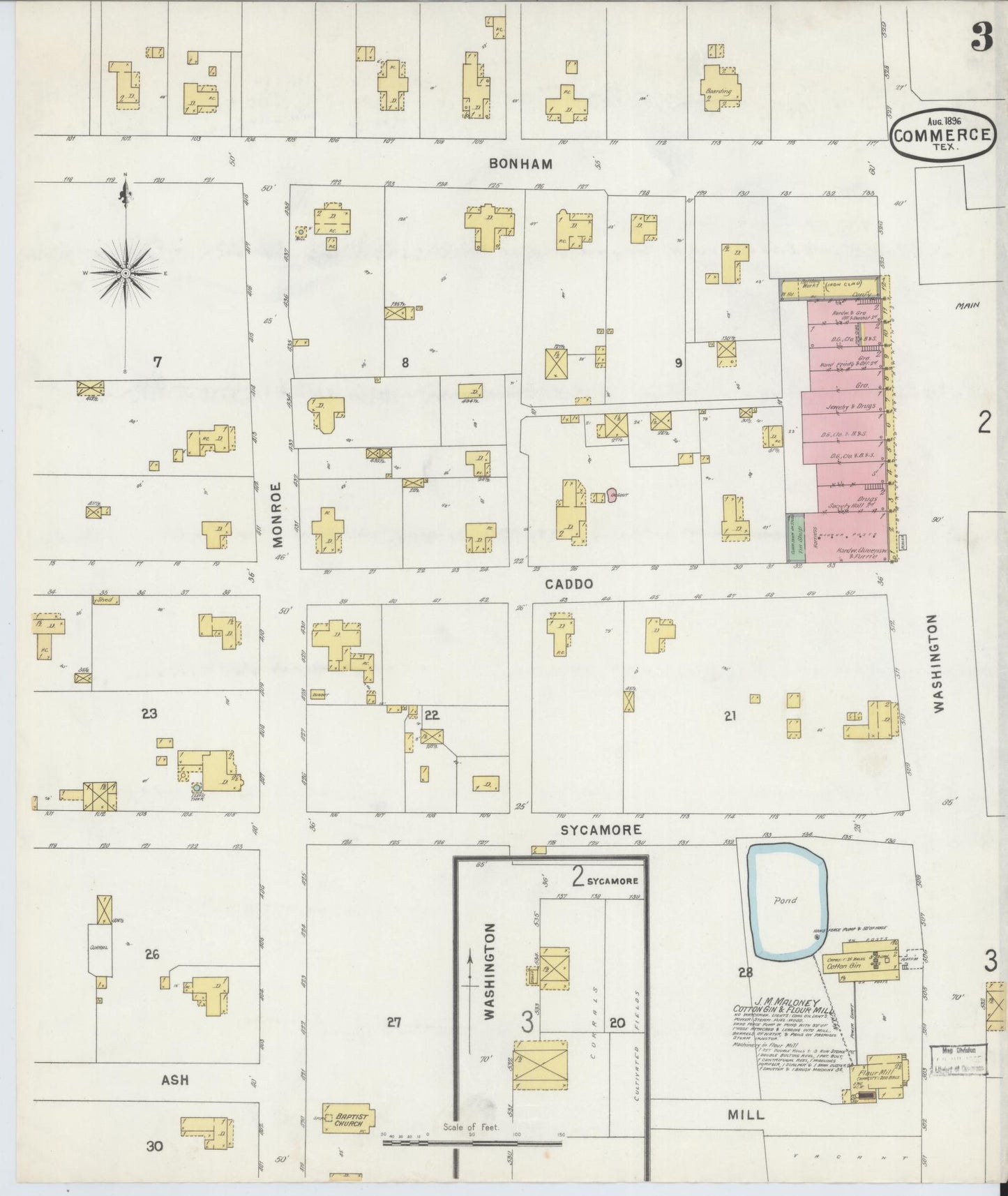 Sanborn Fire Insurance Map from Commerce, Hunt County, Texas (1896), Sheet #0003 - Historic Sanborn Fire Insurance Map Print, vintage old map wall art, antique decor, genealogy gift, Texas Texas map