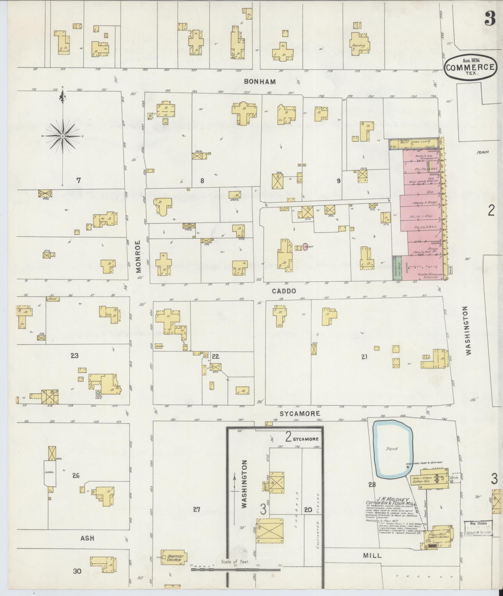 Sanborn Fire Insurance Map from Commerce, Hunt County, Texas (1896), Sheet #0003 - Historic Sanborn Fire Insurance Map Print, vintage old map wall art, antique decor, genealogy gift, Texas Texas map