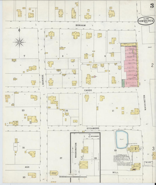 Sanborn Fire Insurance Map from Commerce, Hunt County, Texas (1896), Sheet #0003 - Historic Sanborn Fire Insurance Map Print, vintage old map wall art, antique decor, genealogy gift, Texas Texas map