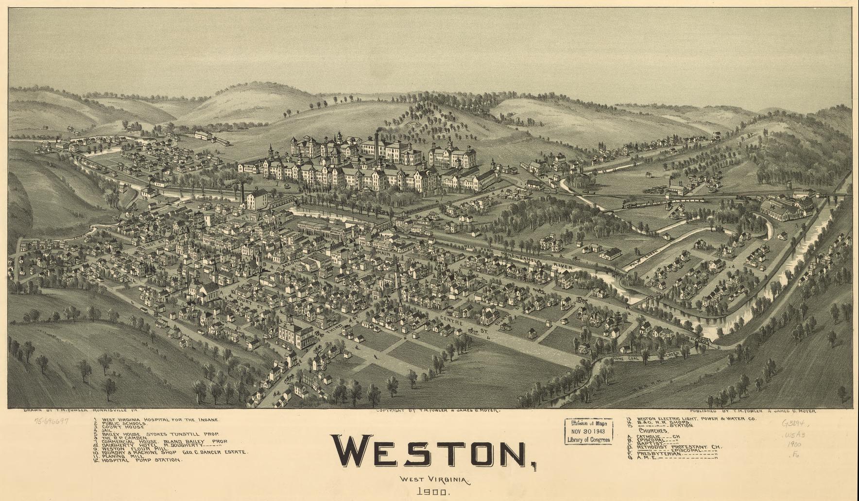 Weston, West Virginia 1900. (1900) – Historic Bird’s-Eye View Panorama Print