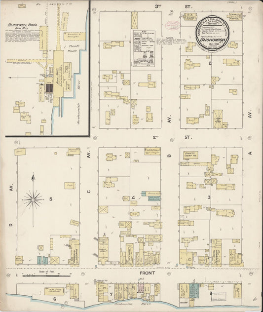 Sanborn Fire Insurance Map from Snohomish, Snohomish County, Washington (1888), Sheet #0001 - Historic Sanborn Fire Insurance Map Print, vintage old map wall art, antique decor, genealogy gift, Washington Washington map