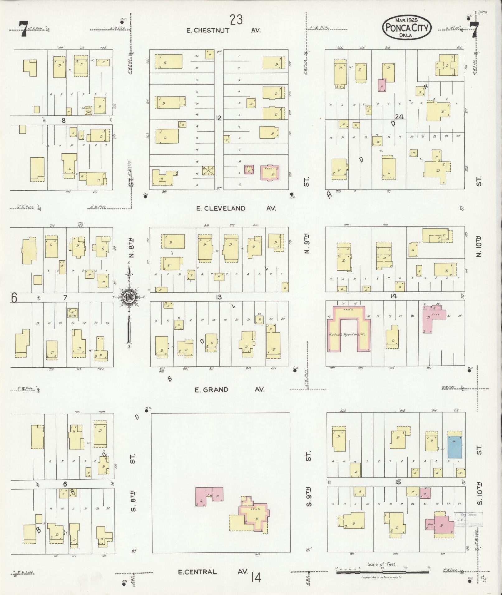 Sanborn Fire Insurance Map from Ponca City, Kay County, Oklahoma (1925), Sheet #0007 - Complete Map Set gallery image, historic Sanborn map, vintage wall art, Oklahoma Oklahoma