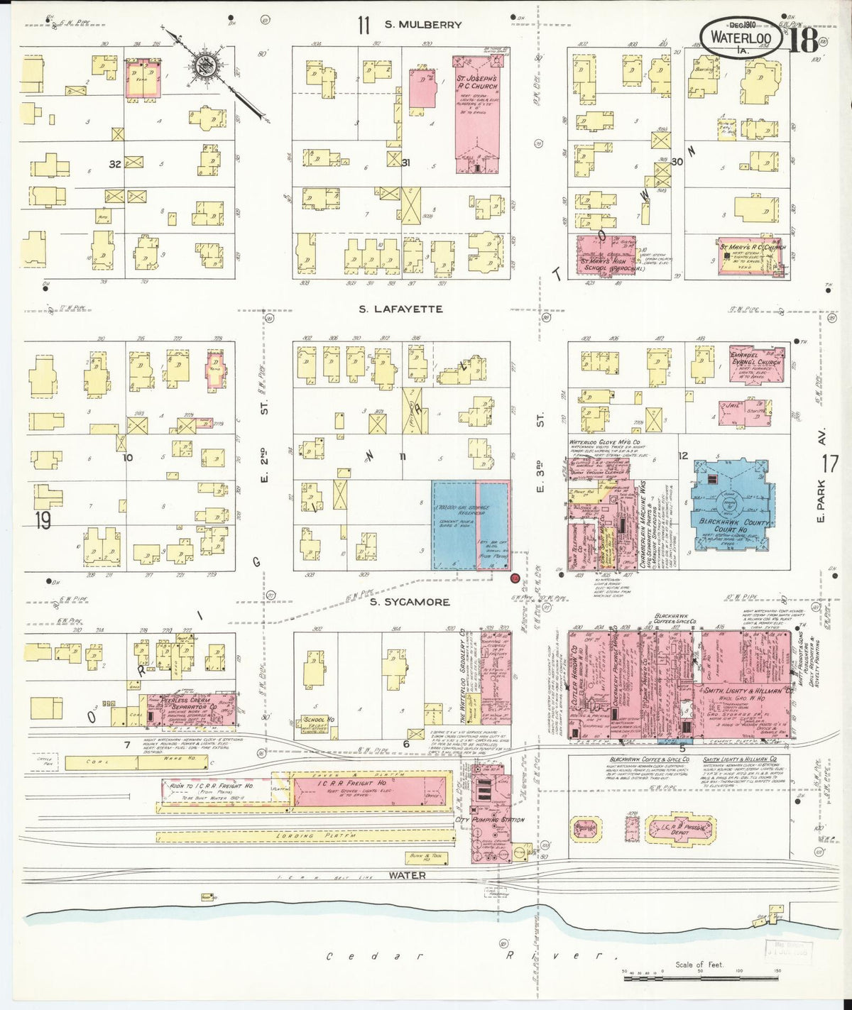 Sanborn Fire Insurance Map from Waterloo, Black Hawk County, Iowa (1910), Sheet #0018 - Historic Sanborn Fire Insurance Map Print, vintage old map wall art