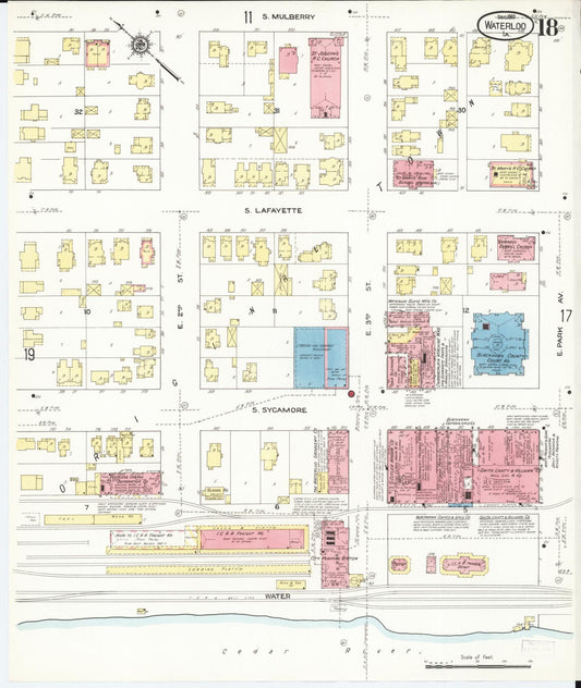 Sanborn Fire Insurance Map from Waterloo, Black Hawk County, Iowa (1910), Sheet #0018 - Historic Sanborn Fire Insurance Map Print, vintage old map wall art