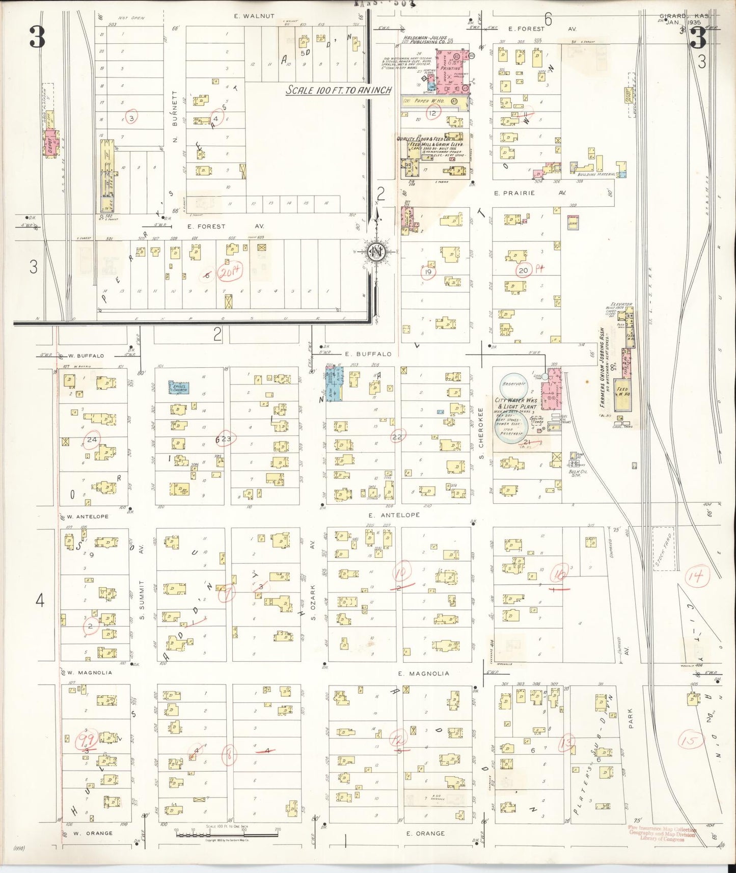 Sanborn Fire Insurance Map from Girard, Crawford County, Kansas (1943), Sheet #0003 - Complete Map Set gallery image, historic Sanborn map, vintage wall art, Kansas Kansas