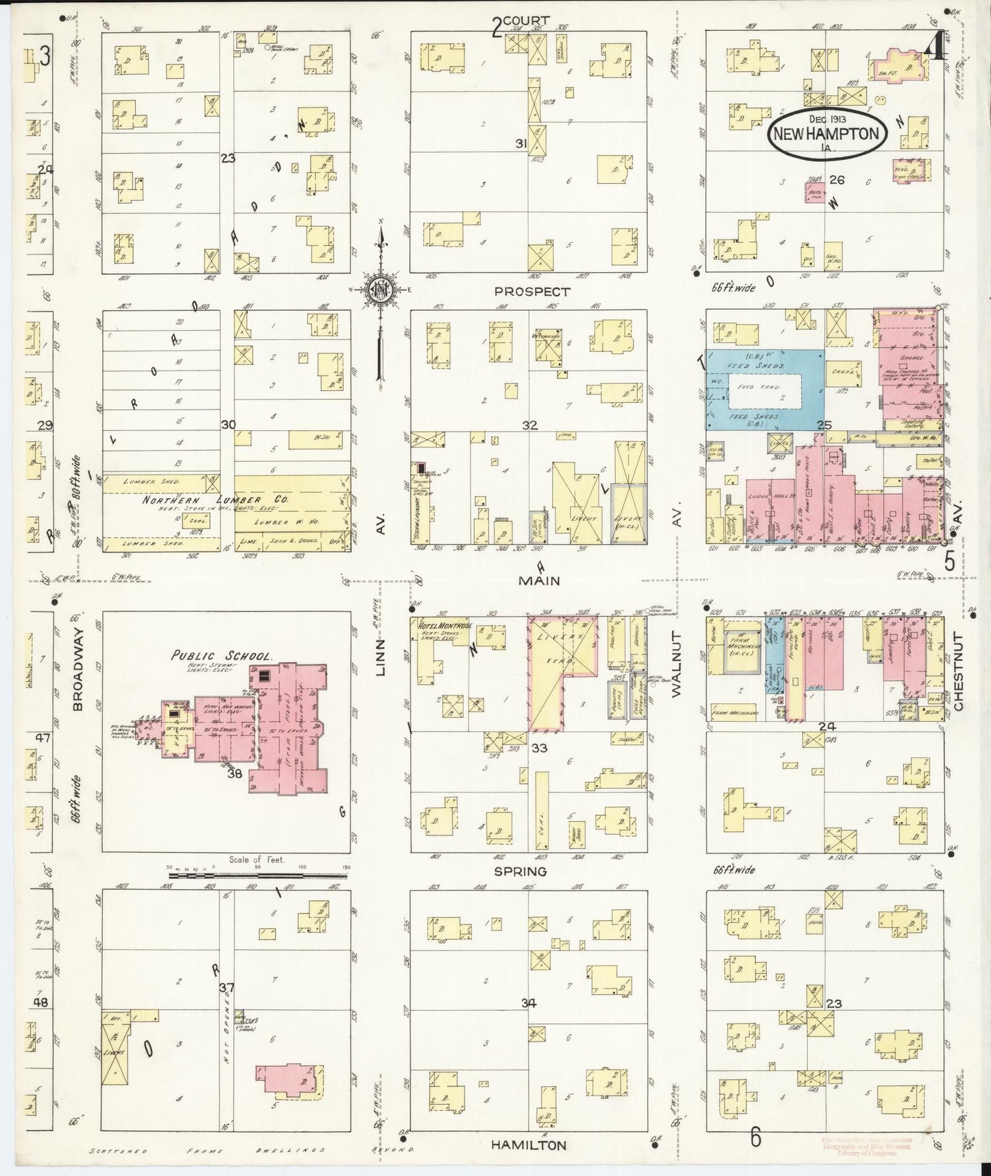 Sanborn Fire Insurance Map from New Hampton, Chickasaw County, Iowa (1913), Sheet #0004 - Historic Sanborn Fire Insurance Map Print