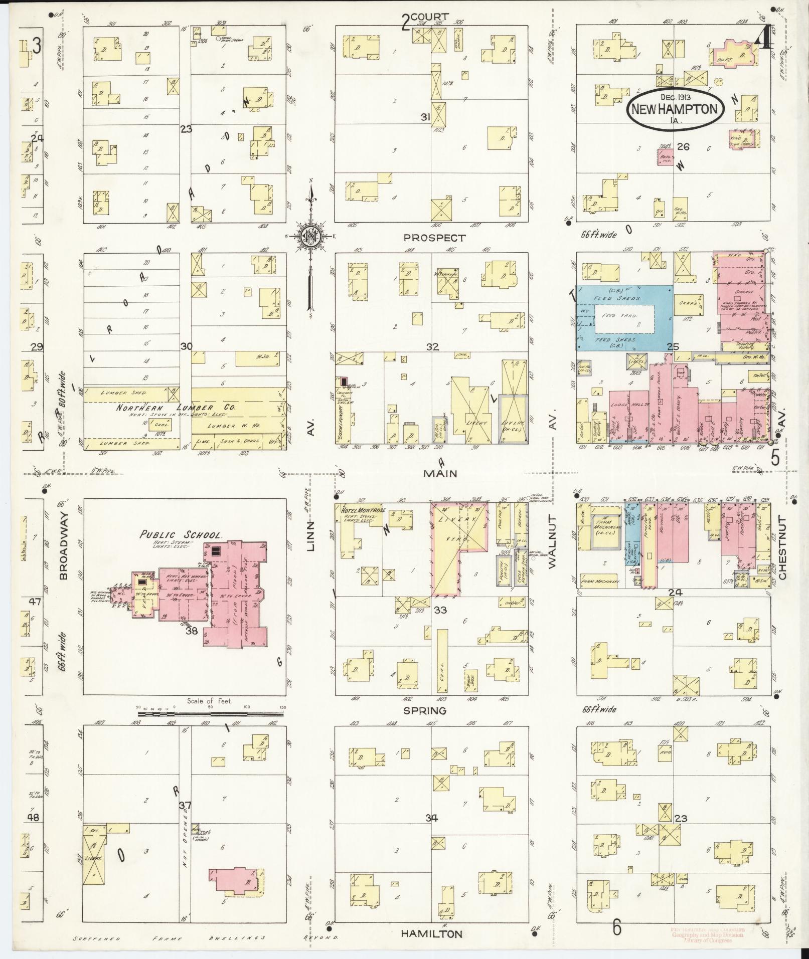 Sanborn Fire Insurance Map from New Hampton, Chickasaw County, Iowa (1913), Sheet #0004 - Historic Sanborn Fire Insurance Map Print