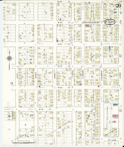 Sanborn Fire Insurance Map from Fort Scott, Bourbon County, Kansas (1917), Sheet #0020 - Complete Map Set gallery image, historic Sanborn map, vintage wall art, Kansas Kansas