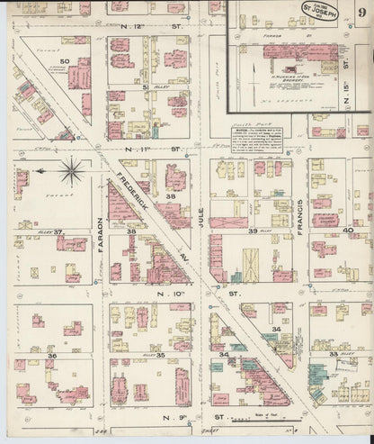 Sanborn Fire Insurance Map from Saint Joseph, Buchanan County, Missouri (1883), Sheet #0009 - Complete Map Set gallery image, historic Sanborn map, vintage wall art, Missouri Missouri