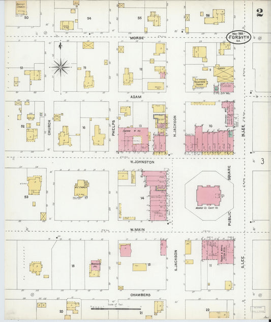 Sanborn Fire Insurance Map from Forsyth, Monroe County, Georgia (1905), Sheet #0002 - Historic Sanborn Fire Insurance Map Print, vintage old map wall art, antique decor, genealogy gift, Georgia Georgia map