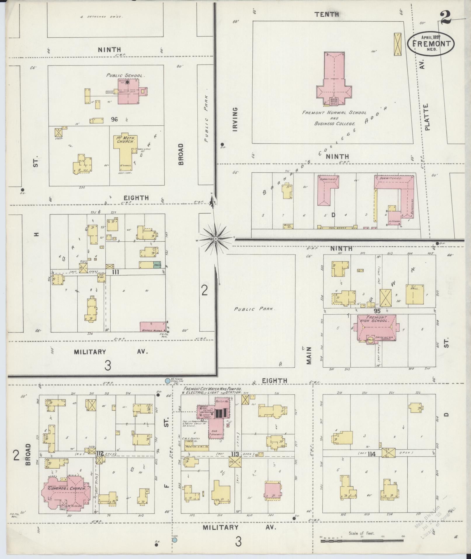 Sanborn Fire Insurance Map from Fremont, Dodge County, Nebraska (1897), Sheet #0002 - Complete Map Set gallery image, historic Sanborn map, vintage wall art, Nebraska Nebraska