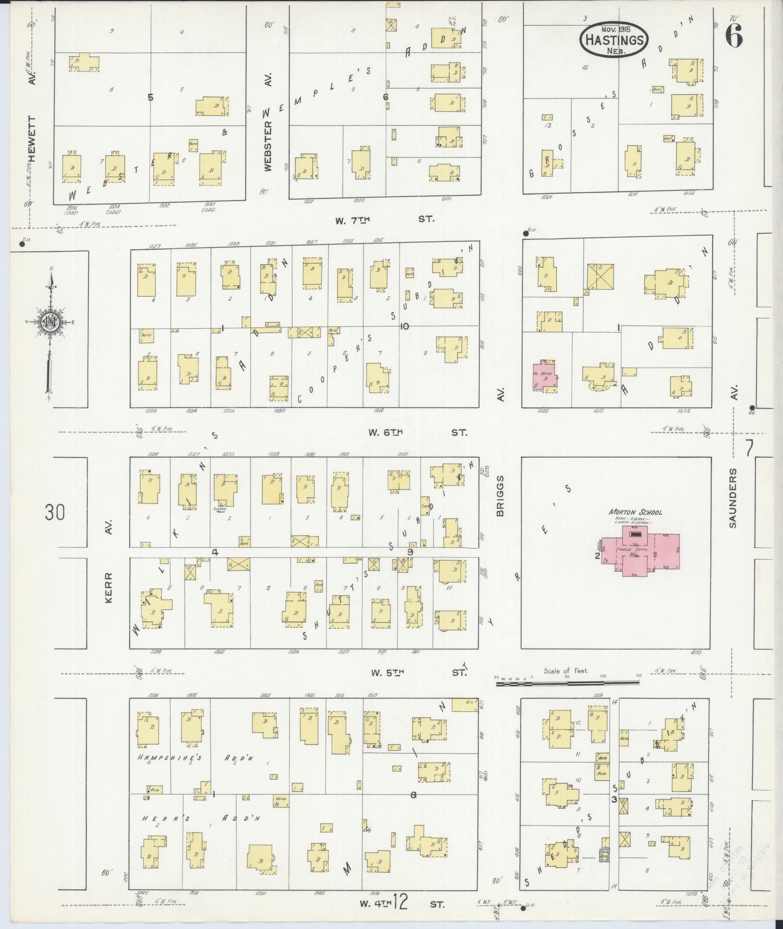 Sanborn Fire Insurance Map from Hastings, Adams County, Nebraska (1915), Sheet #0006 - Historic Sanborn Fire Insurance Map Print, vintage old map wall art, antique decor, genealogy gift, Nebraska Nebraska map