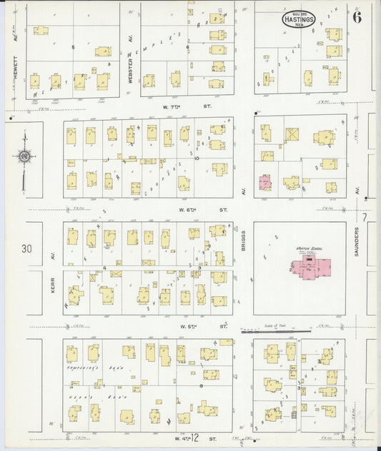 Sanborn Fire Insurance Map from Hastings, Adams County, Nebraska (1915), Sheet #0006 - Historic Sanborn Fire Insurance Map Print, vintage old map wall art, antique decor, genealogy gift, Nebraska Nebraska map