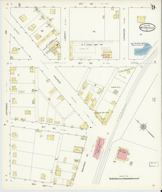 Sanborn Fire Insurance Map from Wytheville, Wythe County, Virginia (1913), Sheet #0009 - Historic Sanborn Fire Insurance Map Print, vintage old map wall art, antique decor, genealogy gift, Virginia Virginia map