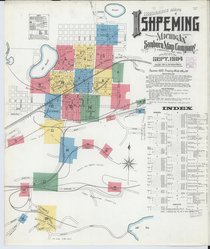 Sanborn Fire Insurance Map from Ishpeming, Marquette County, Michigan (1904), Sheet #0001 - Historic Sanborn Fire Insurance Map Print, vintage old map wall art, antique decor, genealogy gift, Michigan Michigan map