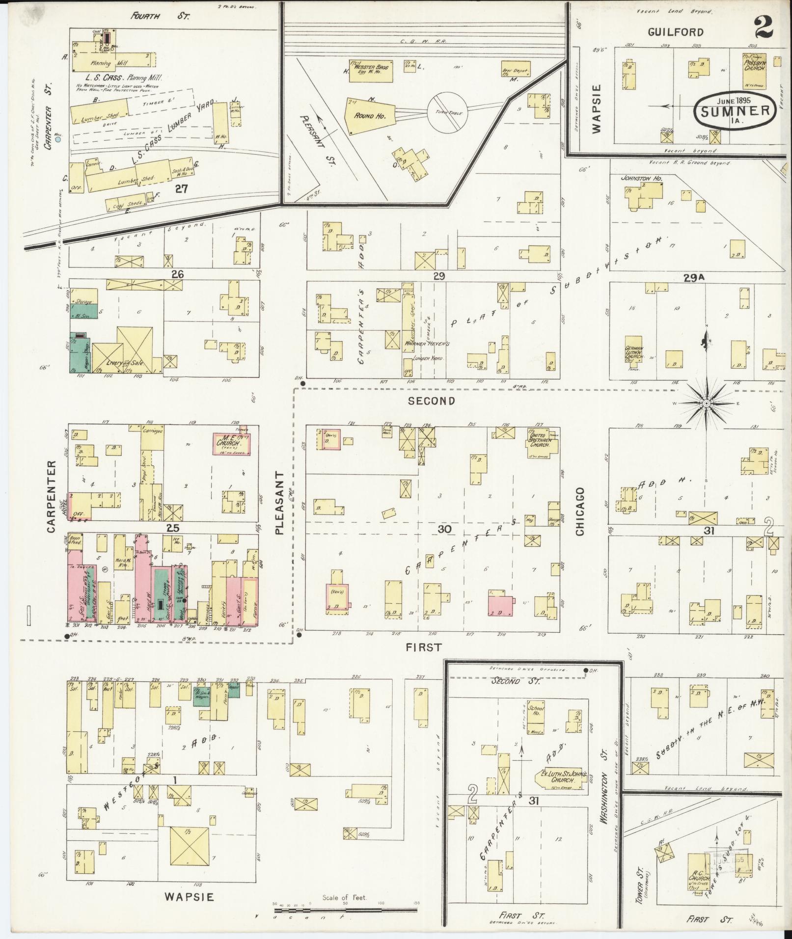 Sanborn Fire Insurance Map from Sumner, Bremer County, Iowa (1895), Sheet #0002 - Historic Sanborn Fire Insurance Map Print