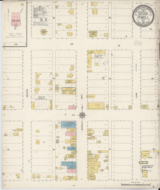 Sanborn Fire Insurance Map from Powell, Park County, Wyoming (1914), Sheet #0001 - Historic Sanborn Fire Insurance Map Print, vintage old map wall art, antique decor, genealogy gift, Wyoming Wyoming map