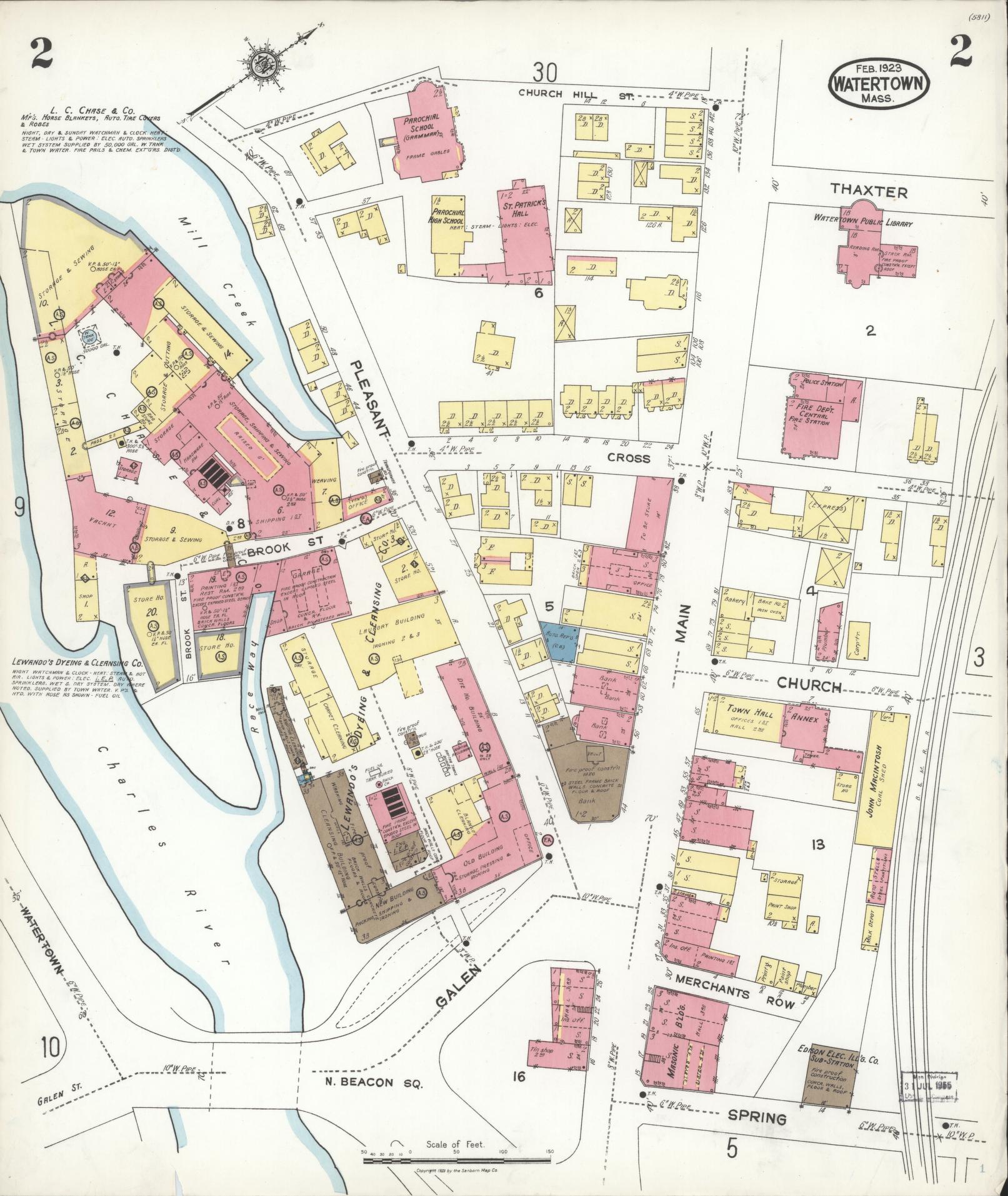 Sanborn Fire Insurance Map from Watertown, Middlesex County, Massachusetts (1923), Sheet #0002 - Complete Map Set gallery image, historic Sanborn map, vintage wall art, Massachusetts Massachusetts