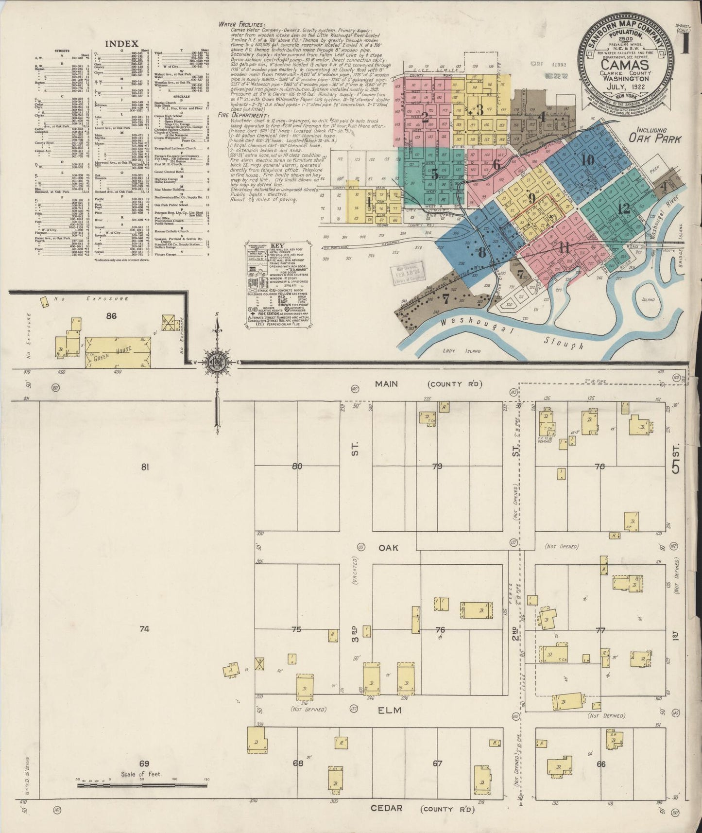 Sanborn Fire Insurance Map from Camas, Clark County, Washington (1922), Sheet #0001 - Historic Sanborn Fire Insurance Map Print, vintage old map wall art, antique decor, genealogy gift, Washington Washington map