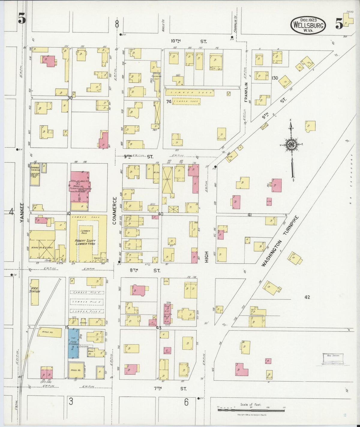 Sanborn Fire Insurance Map from Wellsburg, Brooke County, West Virginia (1923), Sheet #0005 - Complete Map Set gallery image, historic Sanborn map, vintage wall art, West Virginia West Virginia