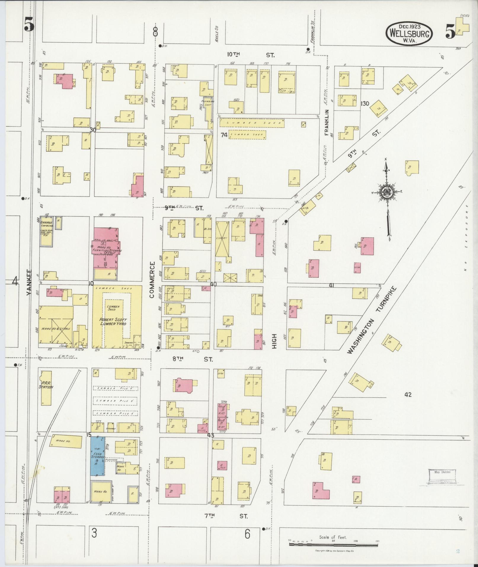 Sanborn Fire Insurance Map from Wellsburg, Brooke County, West Virginia (1923), Sheet #0005 - Complete Map Set gallery image, historic Sanborn map, vintage wall art, West Virginia West Virginia