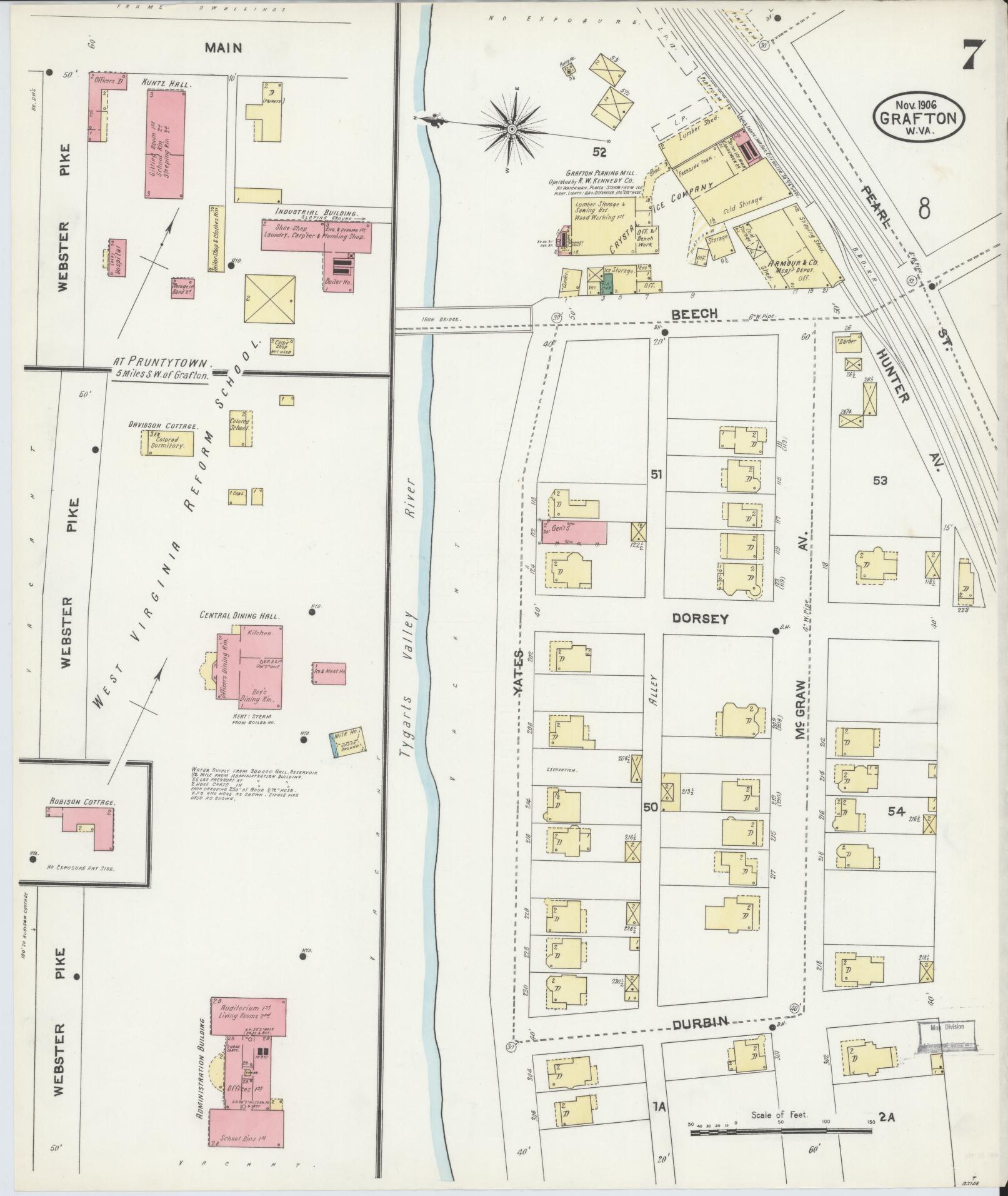 Sanborn Fire Insurance Map from Grafton, Taylor County, West Virginia (1906), Sheet #0007 - Complete Map Set gallery image, historic Sanborn map, vintage wall art, West Virginia West Virginia