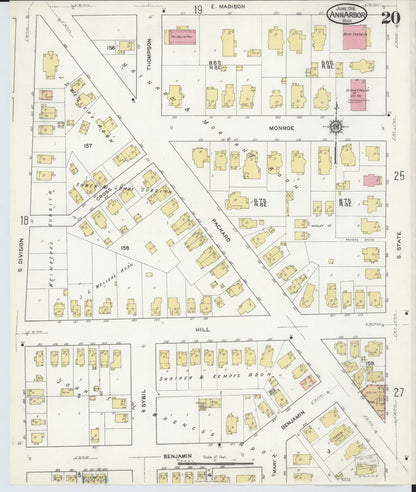 Sanborn Fire Insurance Map from Ann Arbor, Washtenaw County, Michigan (1916), Sheet #0020 - Complete Map Set gallery image, historic Sanborn map, vintage wall art, Michigan Michigan