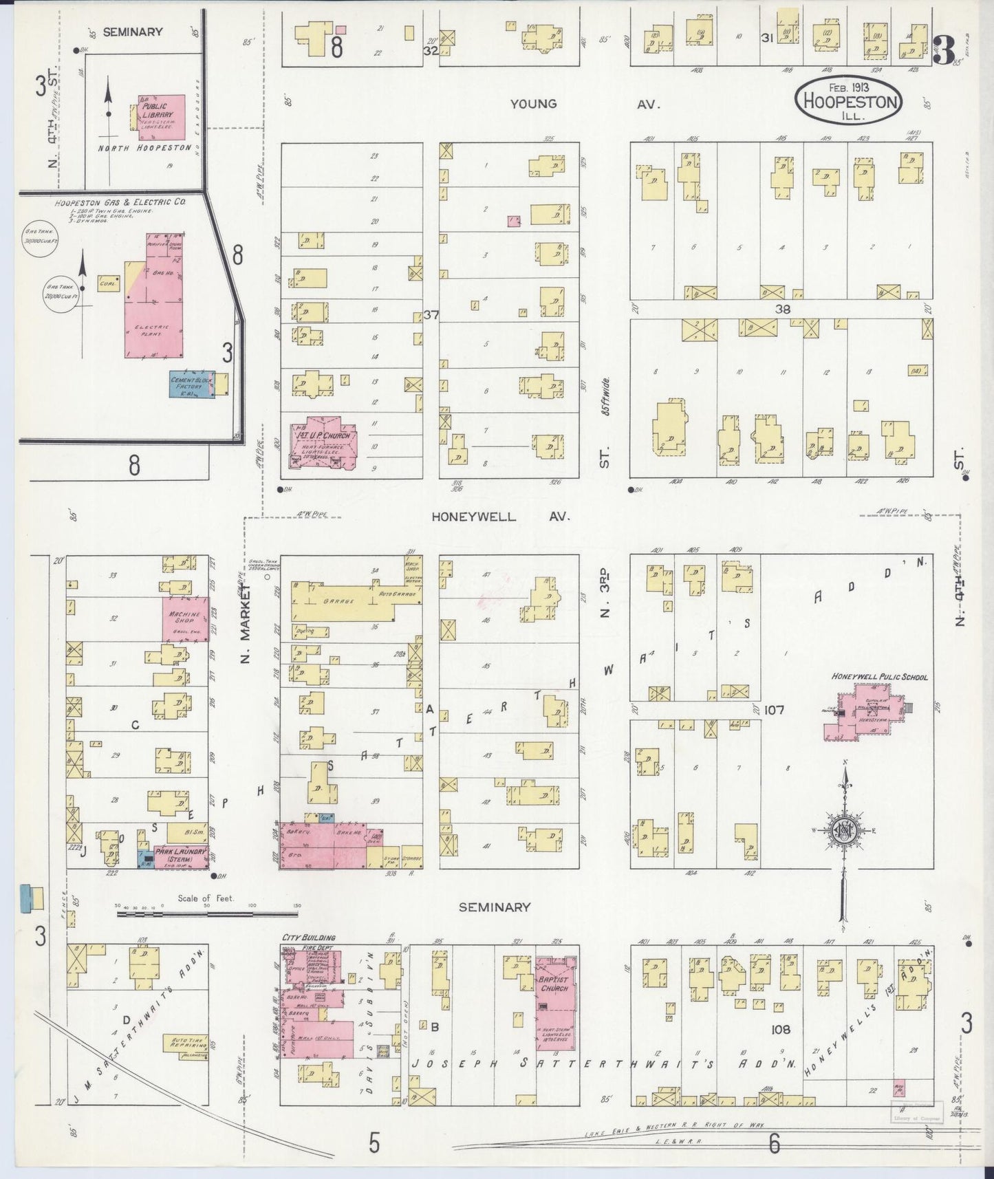 Sanborn Fire Insurance Map from Hoopeston, Vermilion County, Illinois (1913), Sheet #0003 - Complete Map Set gallery image, historic Sanborn map, vintage wall art, Illinois Illinois