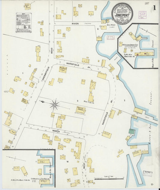Sanborn Fire Insurance Map from Jonesport, Washington County, Maine (1906), Sheet #0001 - Historic Sanborn Fire Insurance Map Print, vintage old map wall art, antique decor, genealogy gift, Maine Maine map