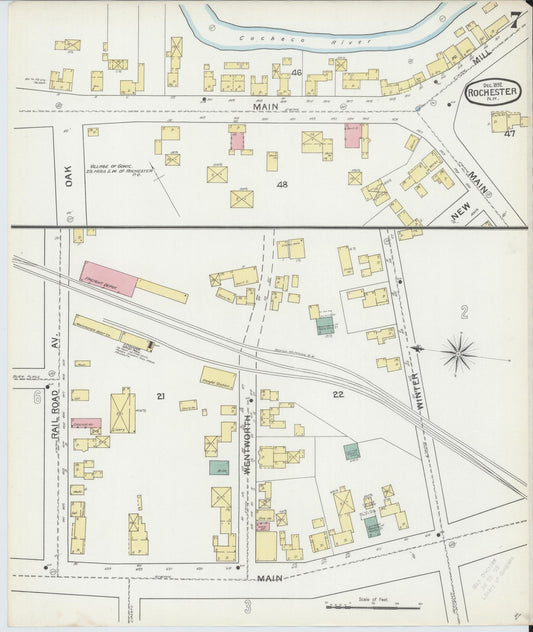 Sanborn Fire Insurance Map from Rochester, Strafford County, New Hampshire (1892), Sheet #0007 - Historic Sanborn Fire Insurance Map Print, vintage old map wall art, antique decor, genealogy gift, New Hampshire New Hampshire map
