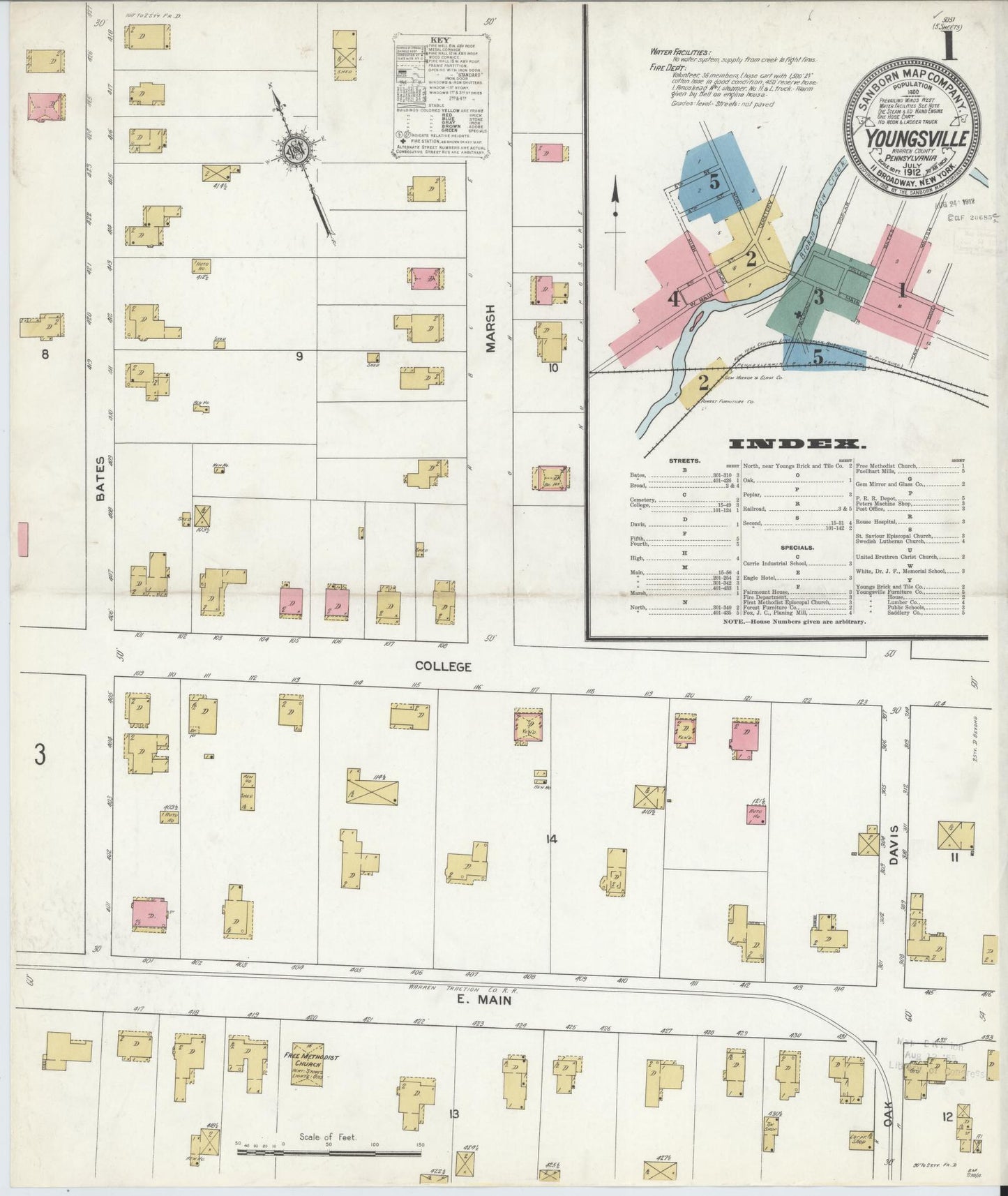 Sanborn Fire Insurance Map from Youngsville, Warren County, Pennsylvania (1912), Sheet #0001 - Complete Map Set gallery image, historic Sanborn map, vintage wall art, Pennsylvania Pennsylvania