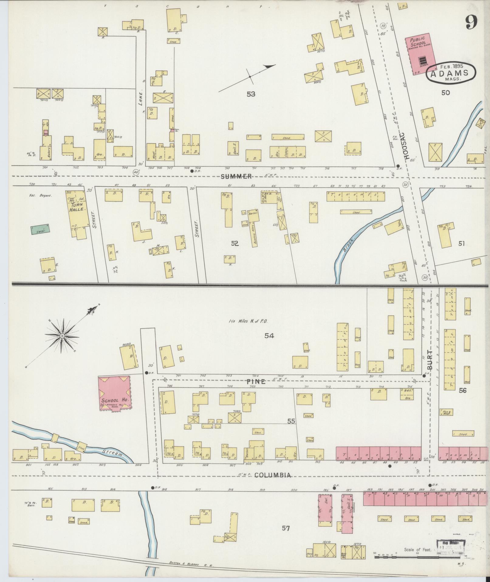 Sanborn Fire Insurance Map from Adams, Berkshire County, Massachusetts (1895), Sheet #0009 - Complete Map Set gallery image, historic Sanborn map, vintage wall art, Massachusetts Massachusetts