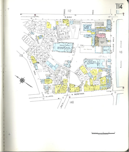 Sanborn Fire Insurance Map from Honolulu, Oahu County, Hawaii (1955), Sheet #0114 - Historic Sanborn Fire Insurance Map Print, vintage old map wall art