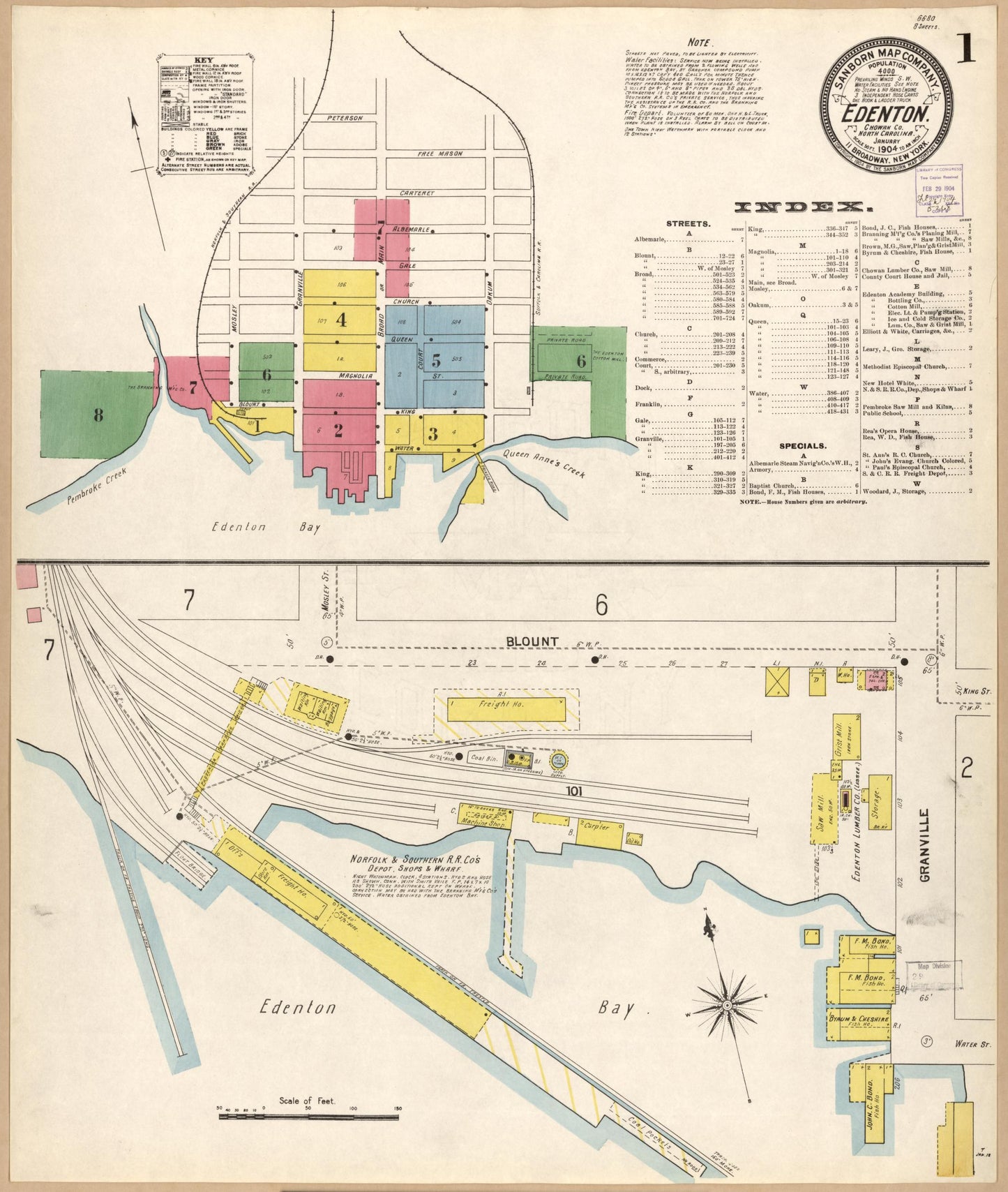 Sanborn Fire Insurance Map from Edenton, Chowan County, North Carolina (1904), Sheet #0001 - Historic Sanborn Fire Insurance Map Print, vintage old map wall art, antique decor, genealogy gift, North Carolina North Carolina map