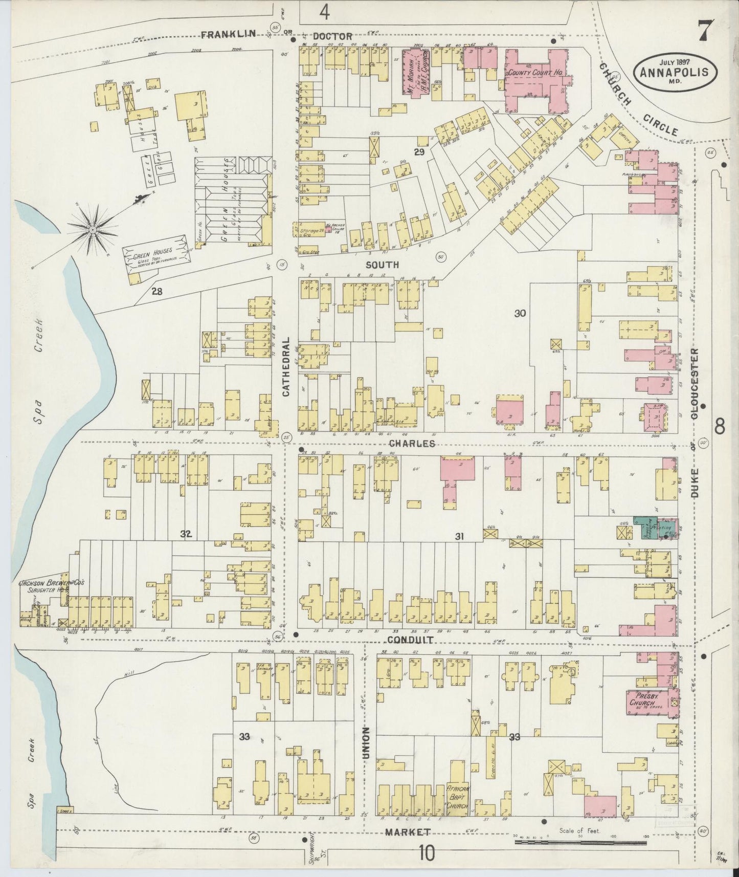 Sanborn Fire Insurance Map from Annapolis, Anne Arundel County, Maryland (1897), Sheet #0007 - Historic Sanborn Fire Insurance Map Print, vintage old map wall art, antique decor, genealogy gift, Maryland Maryland map
