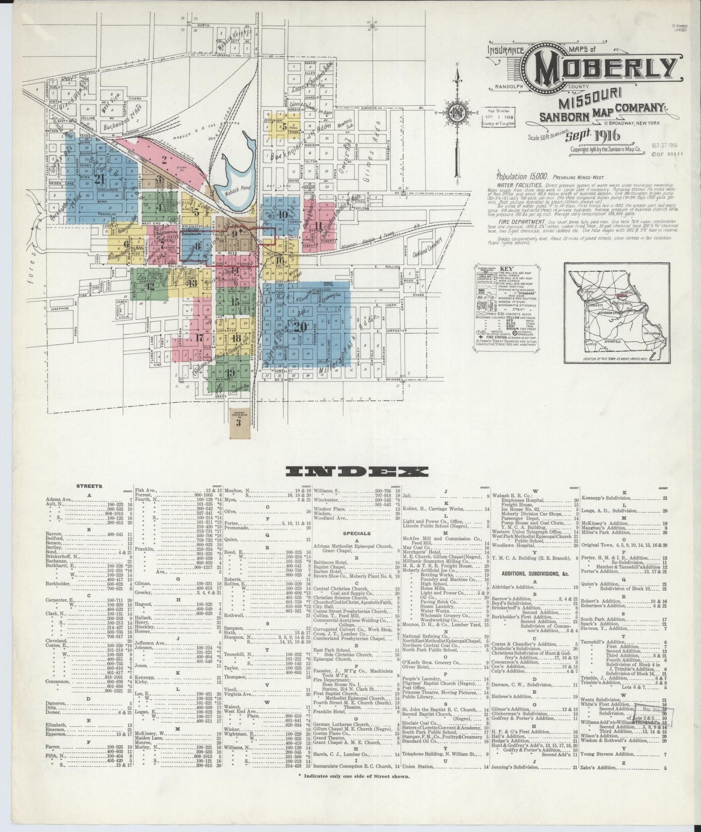 Sanborn Fire Insurance Map from Moberly, Randolph County, Missouri (1916), Sheet #0001 - Complete Map Set gallery image, historic Sanborn map, vintage wall art, Missouri Missouri